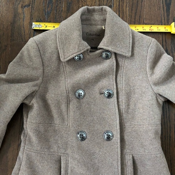 *NWOT* Calvin Klein Women’s 2 Petite Oat Wool Double-Breasted Peacoat - Picture 10 of 12